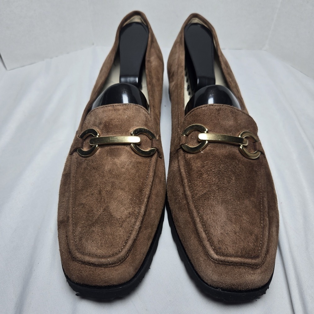 Amalfi Rangoni Suede Loafers Womens 12.5 Brown Slip On Shoe Lug Sole Horse Bit